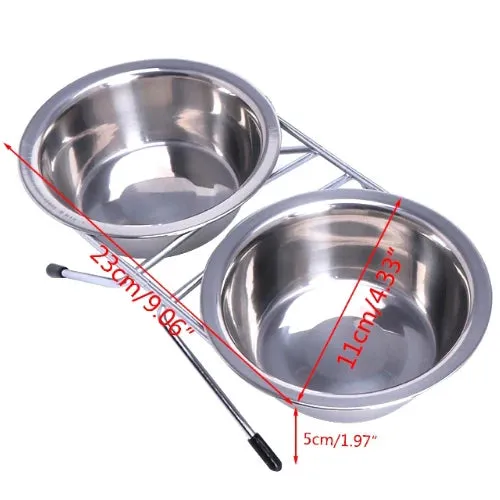 1PC Stainless Steel Double Pet Bowls Dog Cat Water Food Non Slip Feeding Station