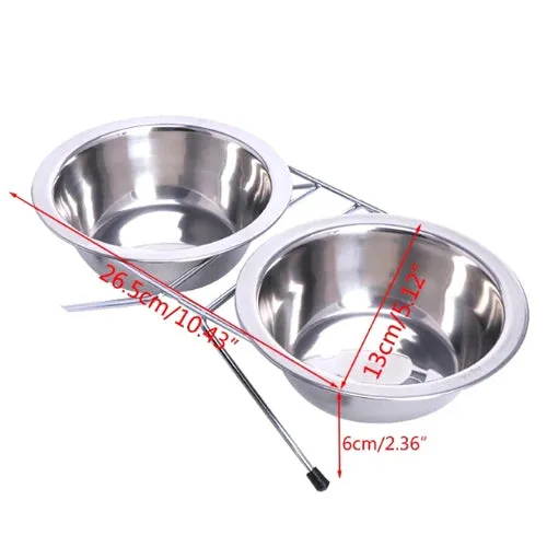 1PC Stainless Steel Double Pet Bowls Dog Cat Water Food Non Slip Feeding Station