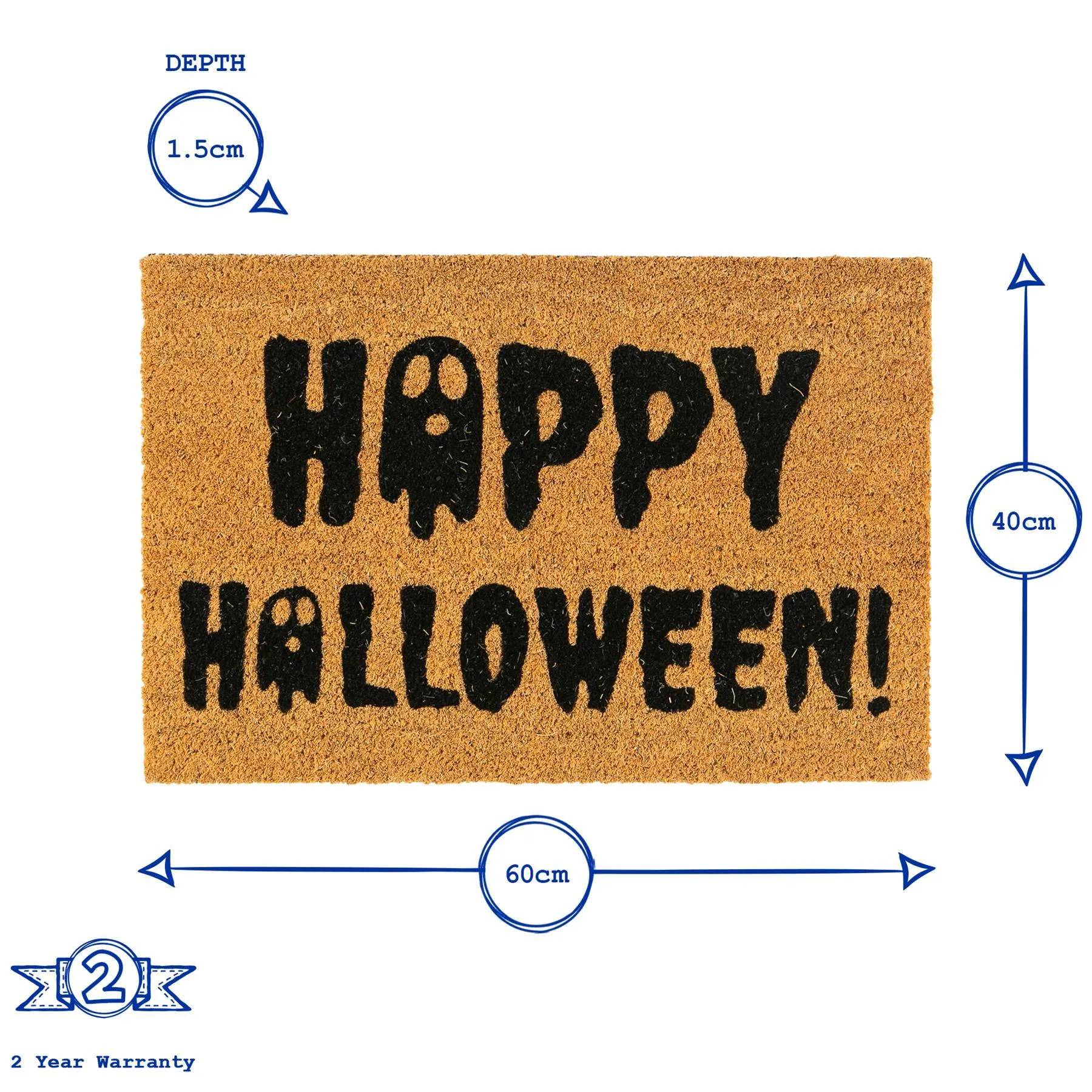 60cm x 40cm Ghost Happy Halloween Coir Door Mat - By Nicola Spring