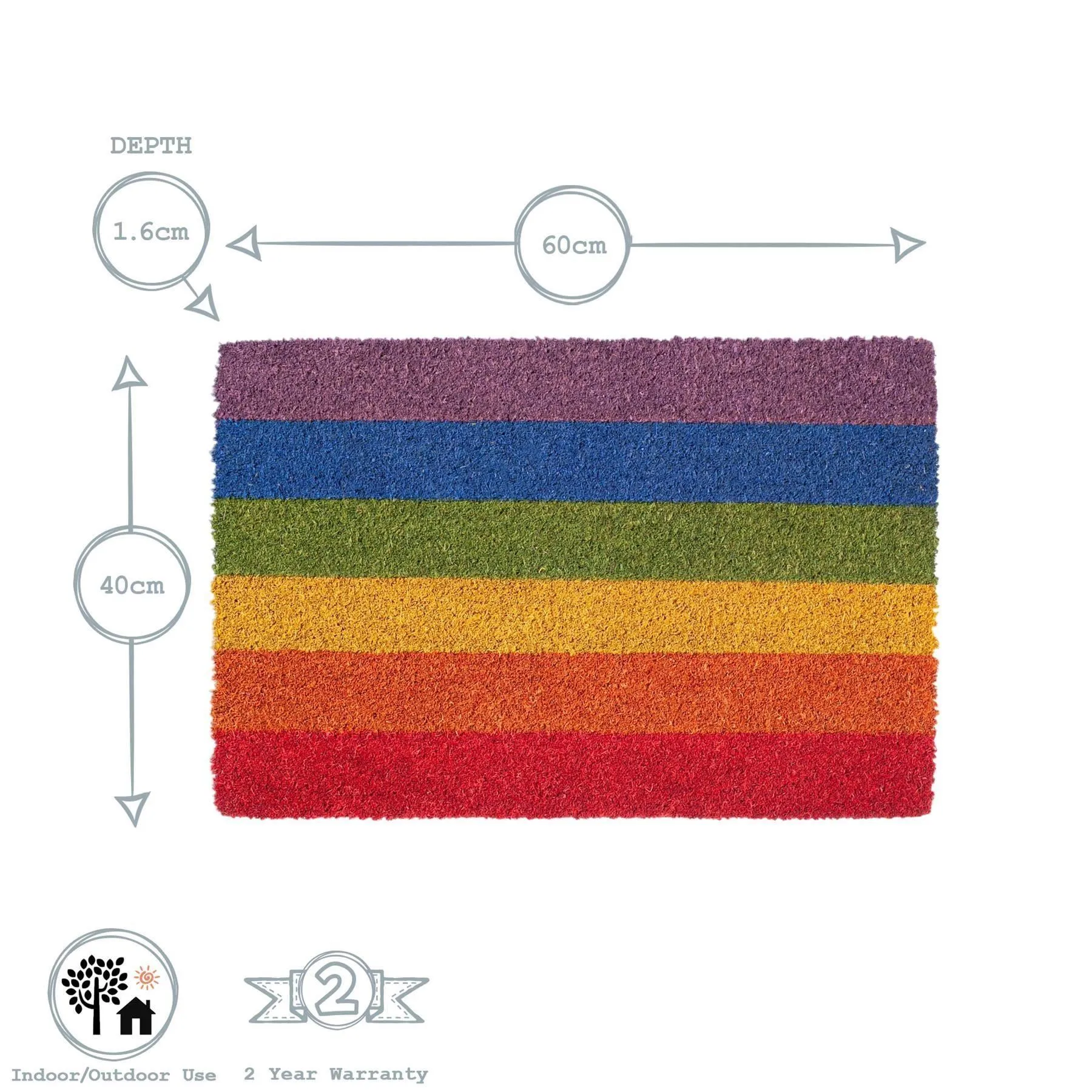 60cm x 40cm Multicoloured Rainbow Coir Door Mat - By Nicola Spring