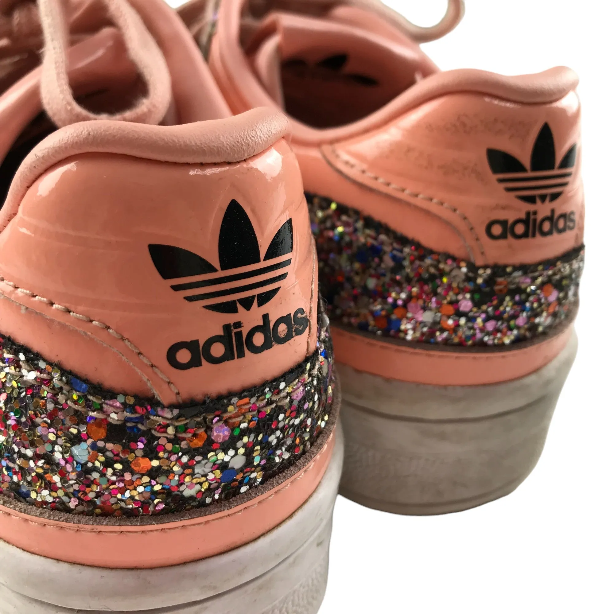 Adidas Trainers Shoe Size 4.5 Pink Glittery Sneakers with Laces