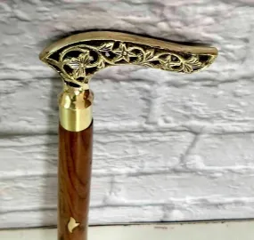 Bastón de latón antiguo con mango victoriano, bastón de madera estilo Vintage, diseñador 