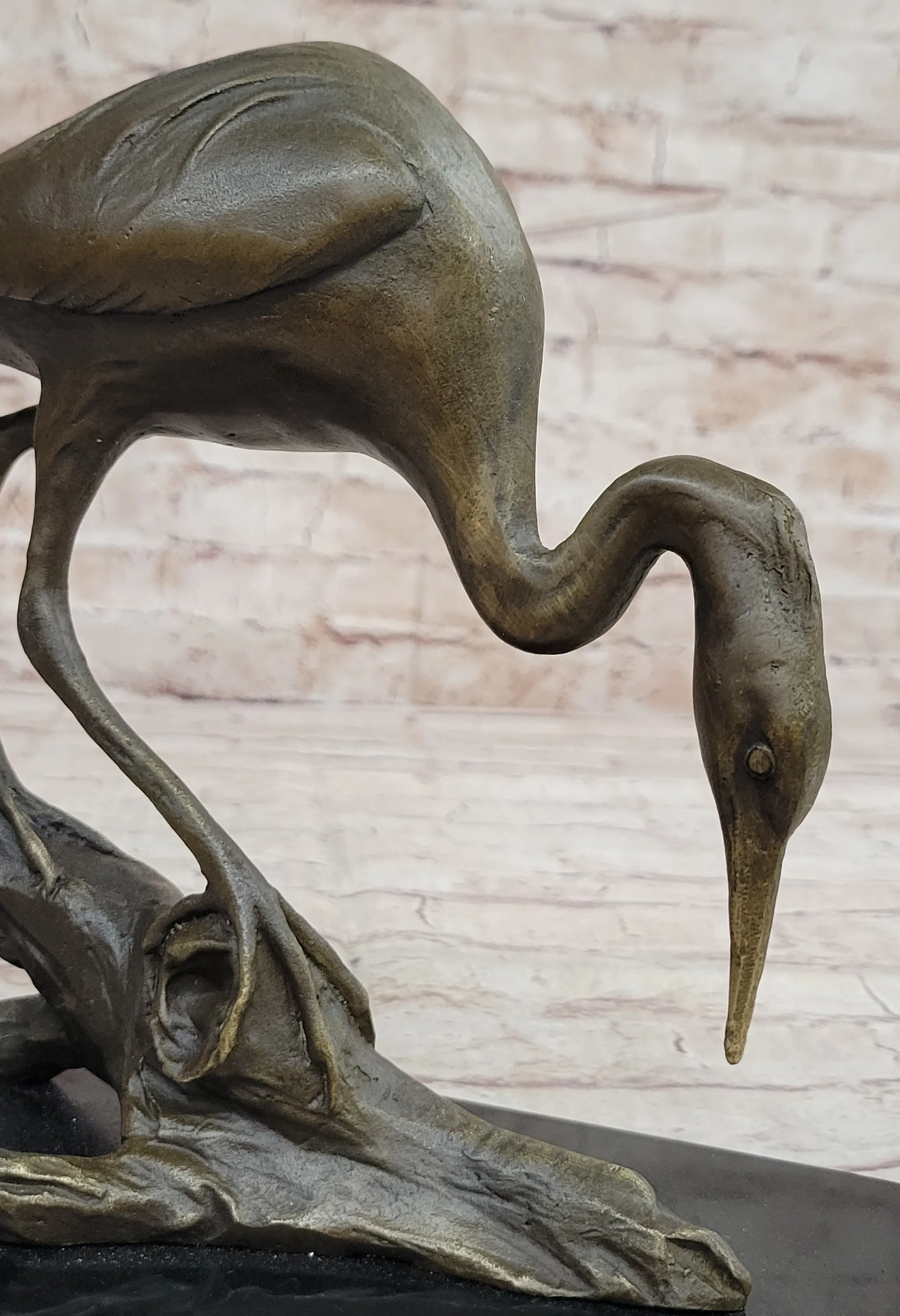 Crane Stork Egret Heron Water Bird Bronze Statue Sculpture Original Art on Marble Base