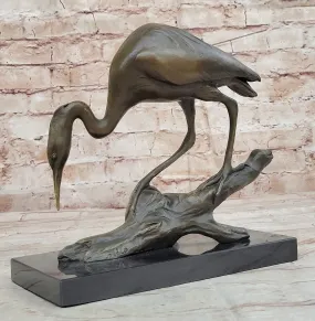 Crane Stork Egret Heron Water Bird Bronze Statue Sculpture Original Art on Marble Base