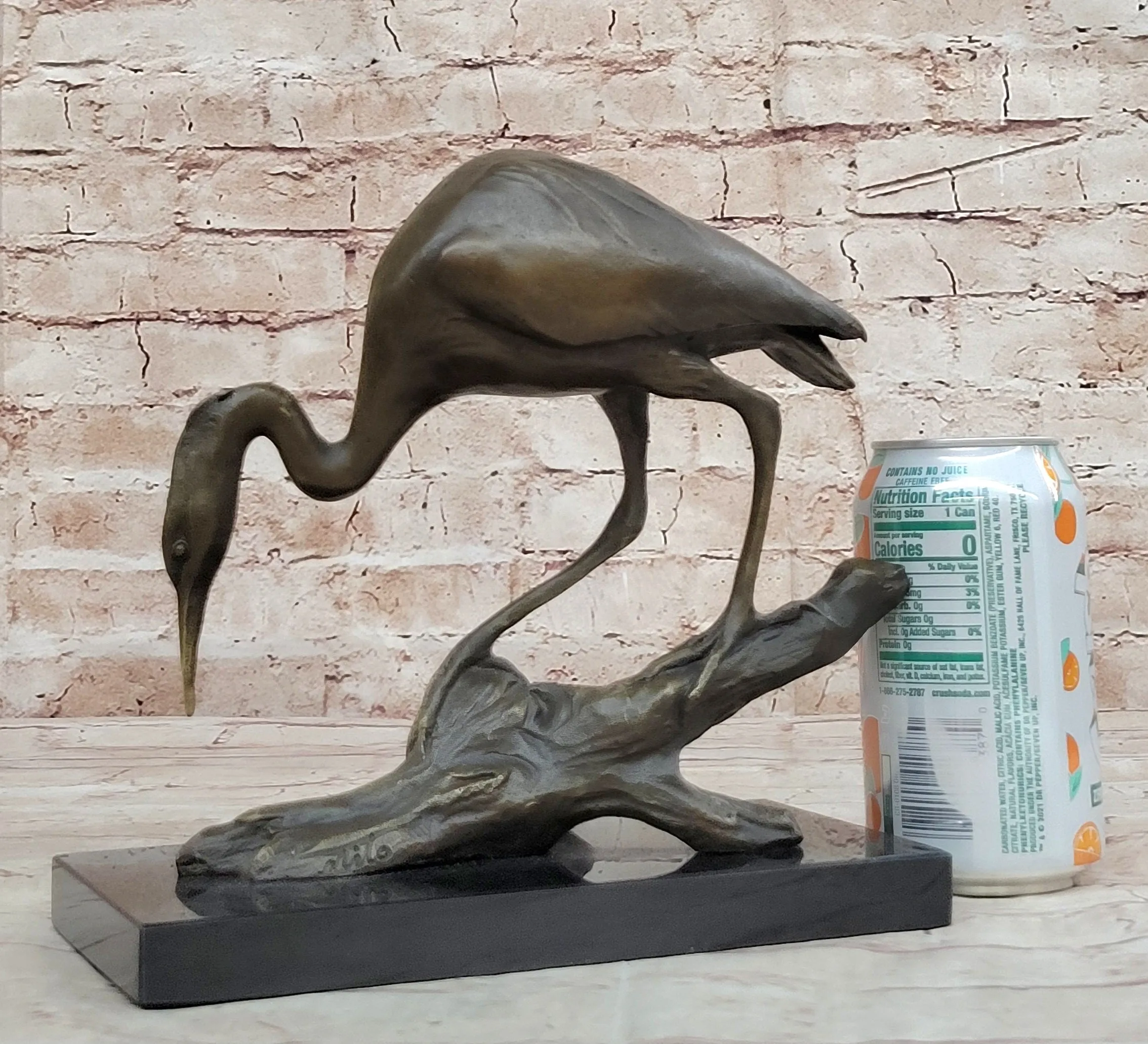 Crane Stork Egret Heron Water Bird Bronze Statue Sculpture Original Art on Marble Base