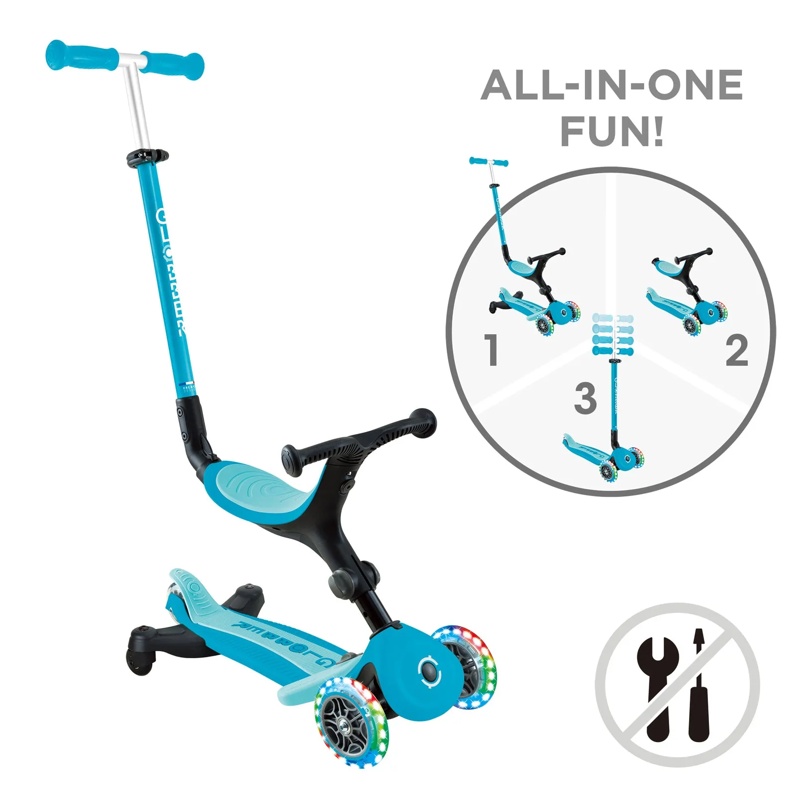 Globber Go Up Active Lights 360 - Aqua/Soft Cyan
