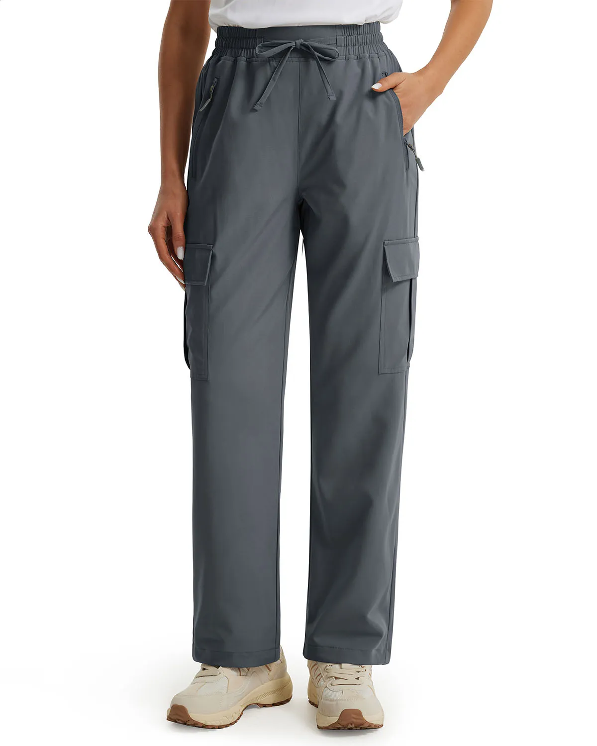 Libin Women's Drawstring Multiple Pockets Casual Cargo Pants Regular-29''