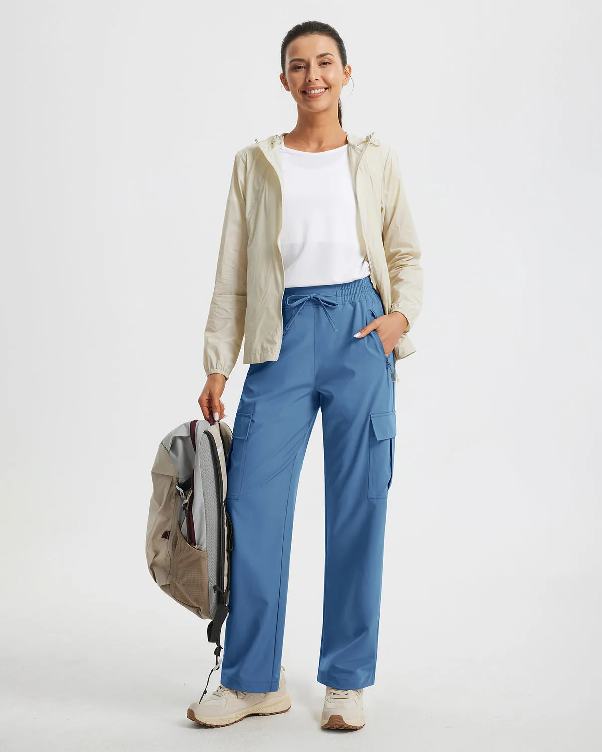 Libin Women's Drawstring Multiple Pockets Casual Cargo Pants Regular-29''
