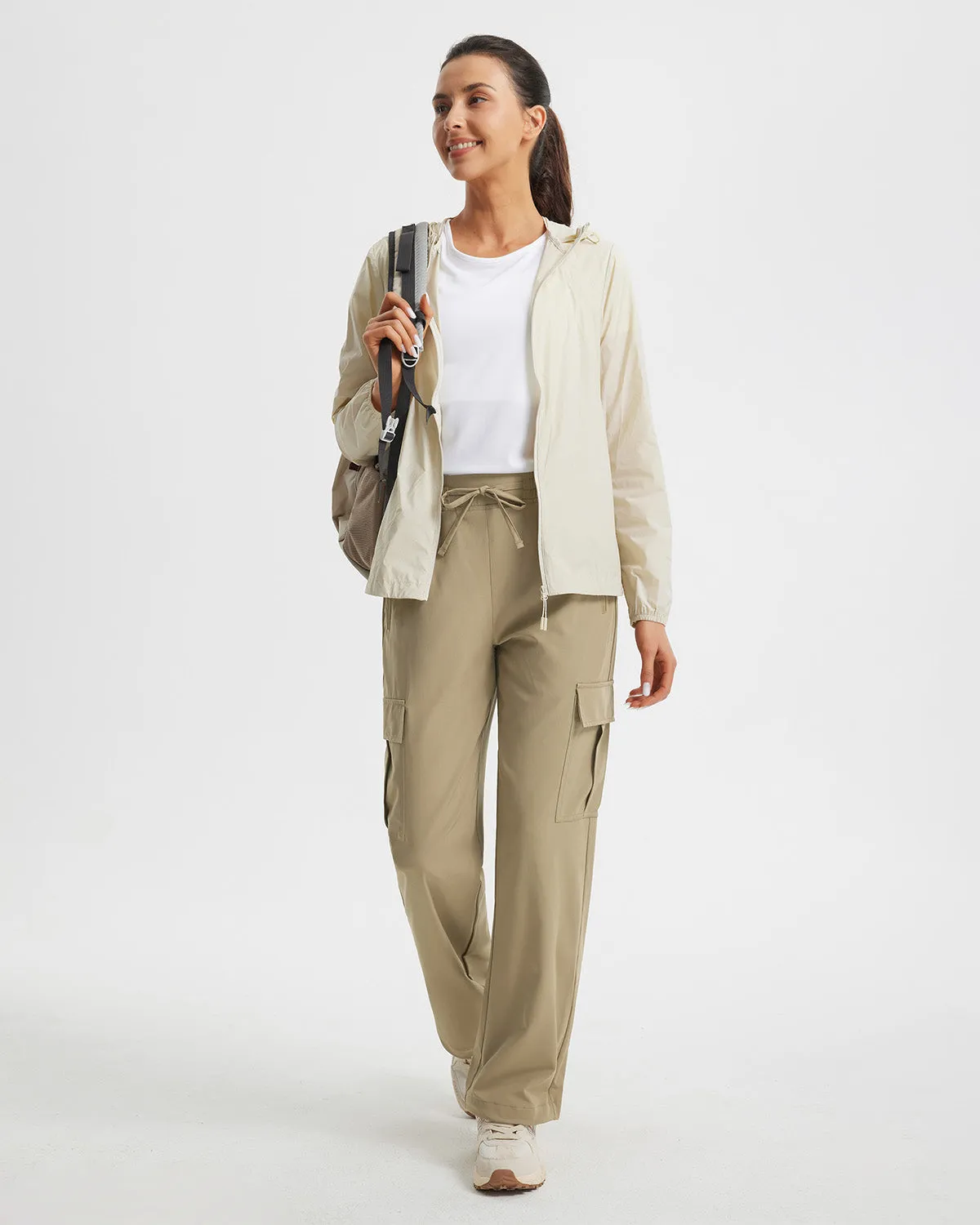 Libin Women's Drawstring Multiple Pockets Casual Cargo Pants Regular-29''