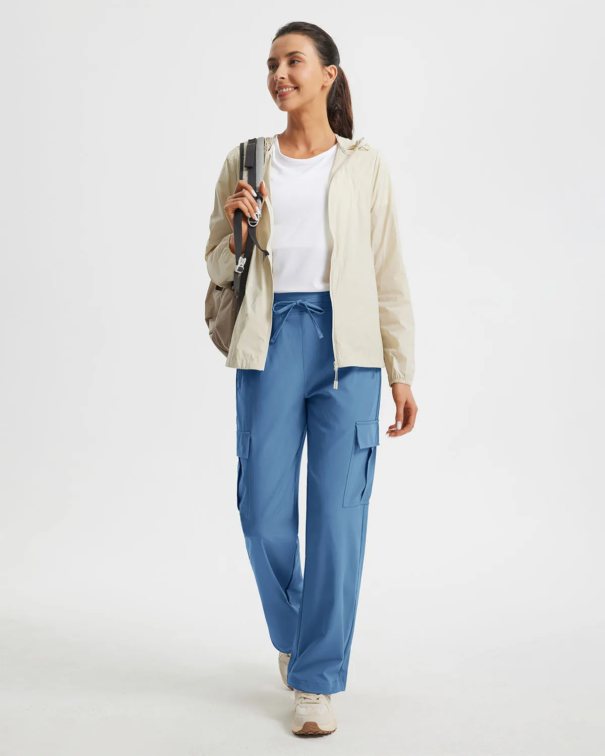 Libin Women's Drawstring Multiple Pockets Casual Cargo Pants Regular-29''