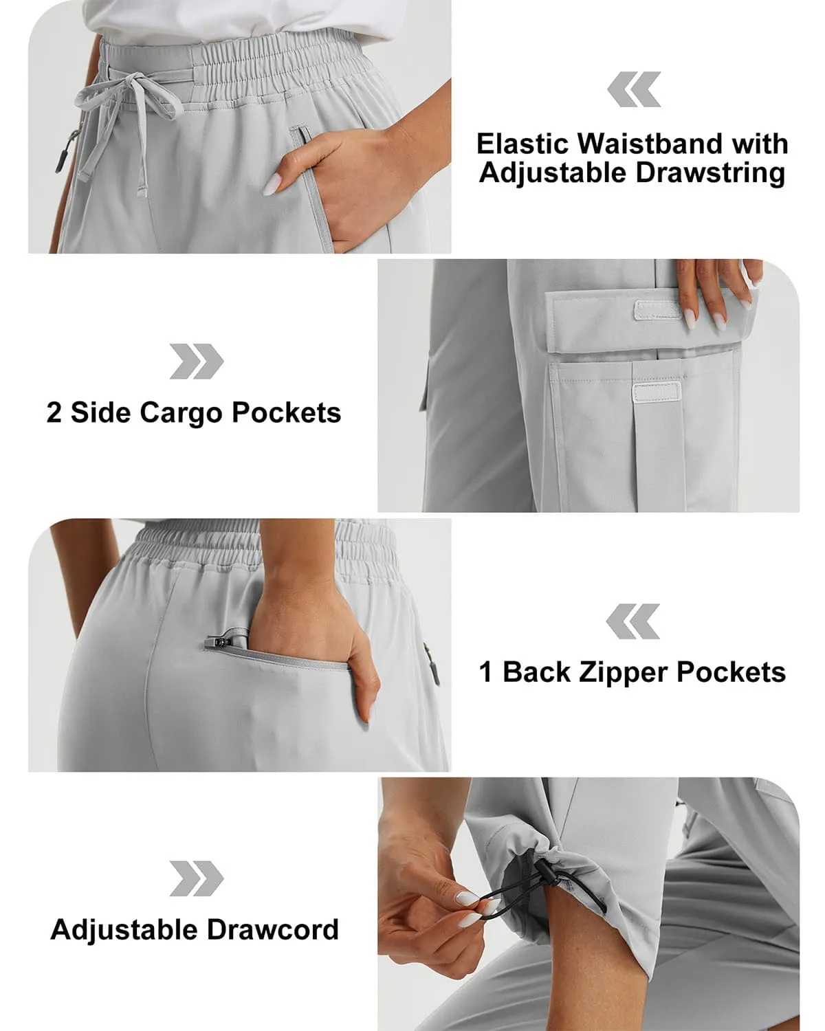 Libin Women's Drawstring Multiple Pockets Casual Cargo Pants Regular-29''