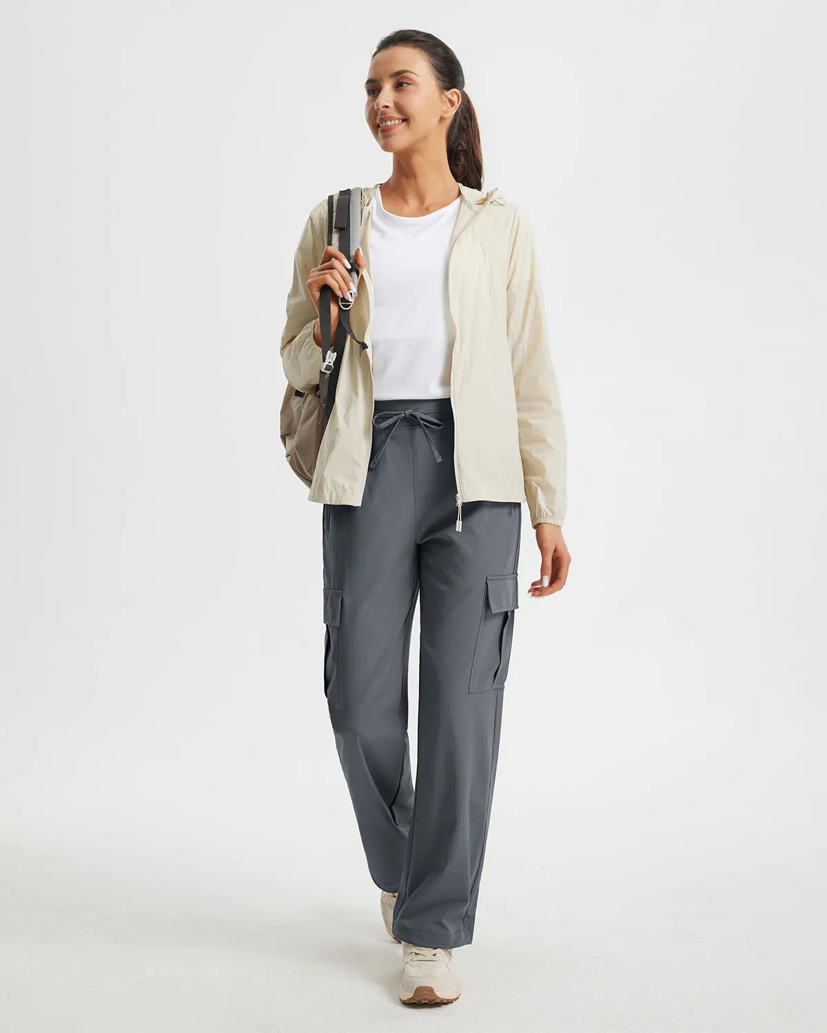 Libin Women's Drawstring Multiple Pockets Casual Cargo Pants Regular-29''