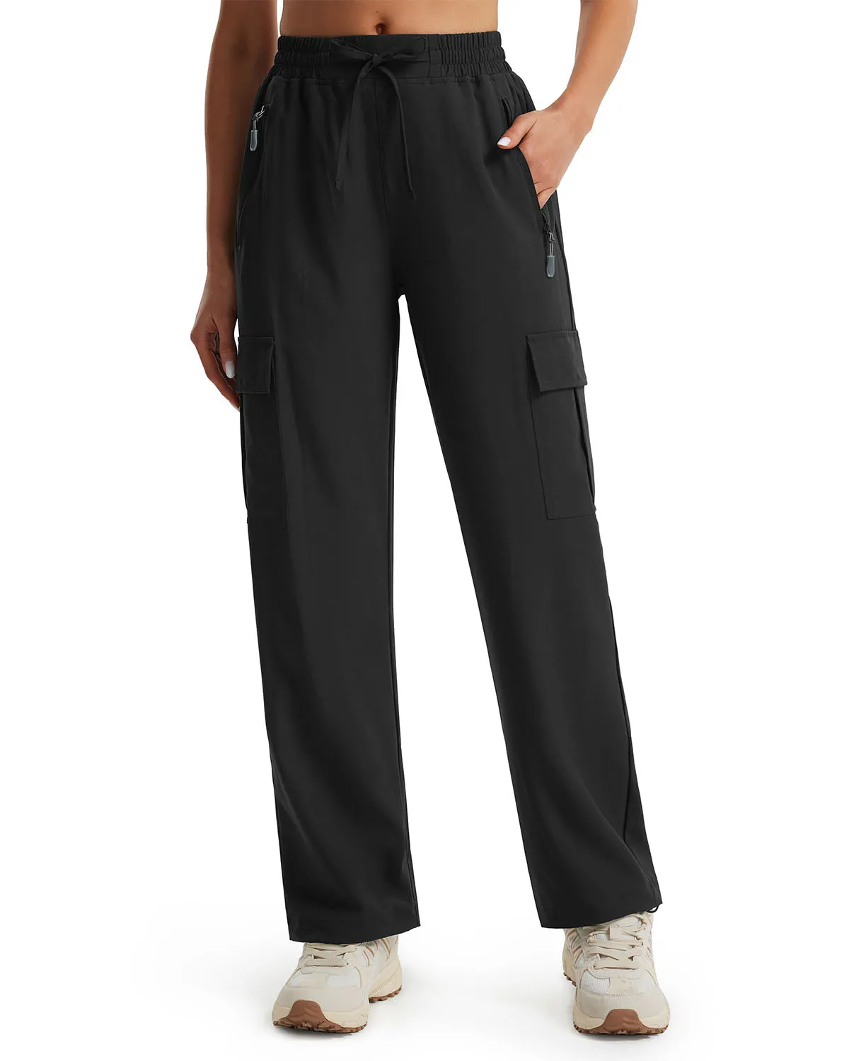 Libin Women's Drawstring Multiple Pockets Casual Cargo Pants Regular-29''