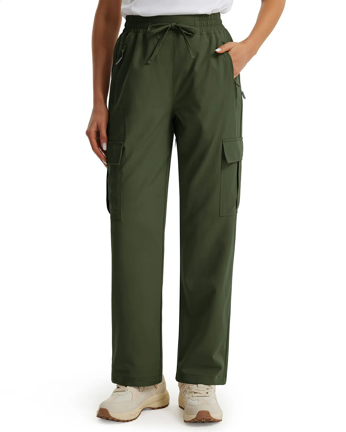 Libin Women's Drawstring Multiple Pockets Casual Cargo Pants Regular-29''