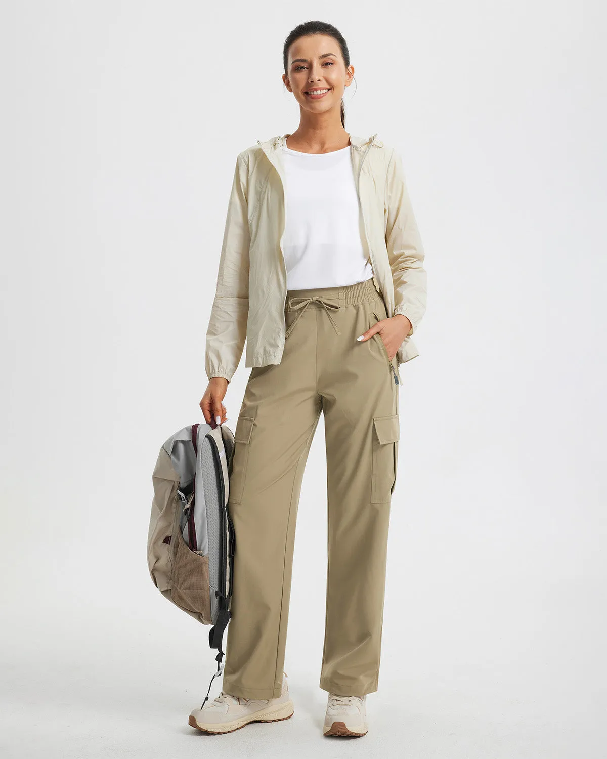 Libin Women's Drawstring Multiple Pockets Casual Cargo Pants Regular-29''
