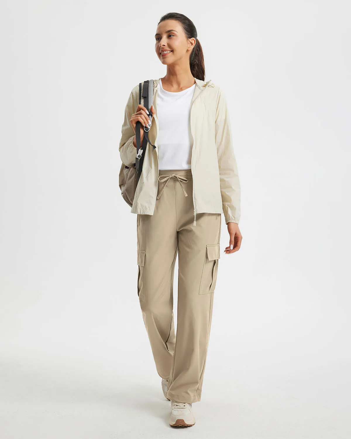 Libin Women's Drawstring Multiple Pockets Casual Cargo Pants Regular-29''