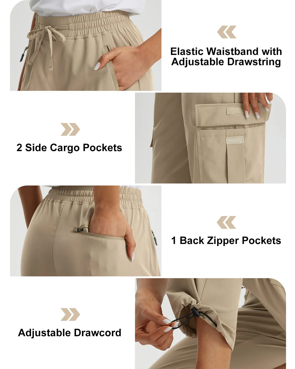 Libin Women's Drawstring Multiple Pockets Casual Cargo Pants Regular-29''