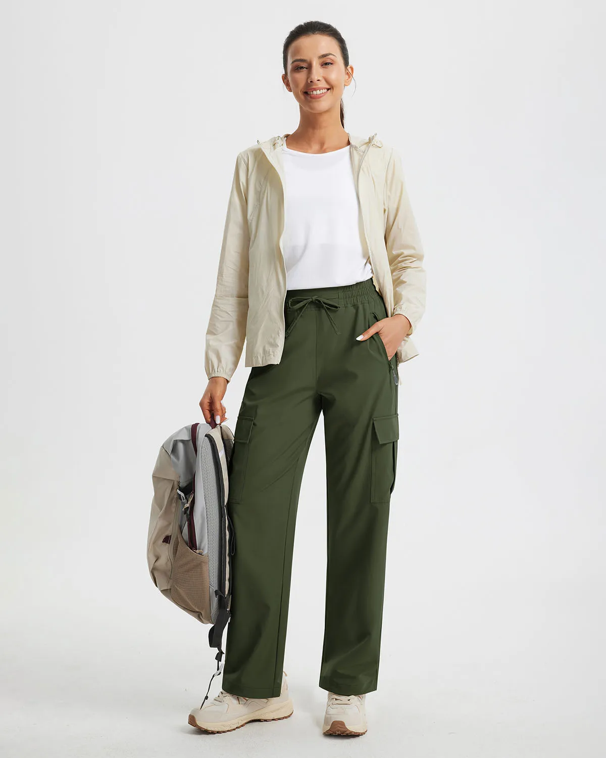 Libin Women's Drawstring Multiple Pockets Casual Cargo Pants Regular-29''