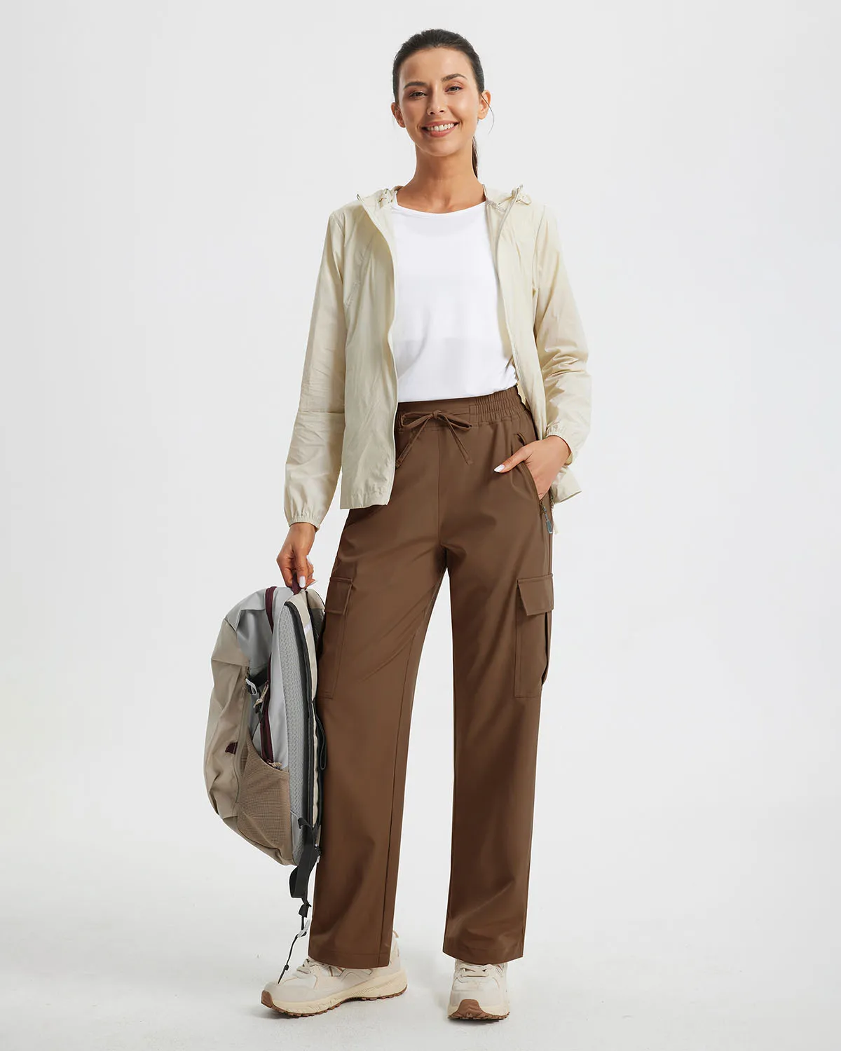 Libin Women's Drawstring Multiple Pockets Casual Cargo Pants Regular-29''