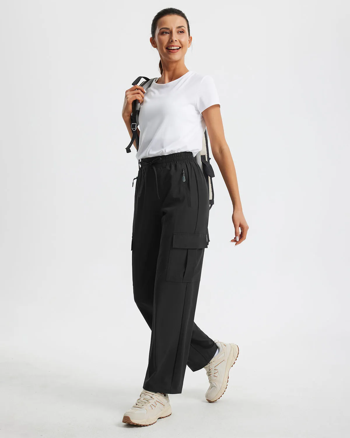 Libin Women's Drawstring Multiple Pockets Casual Cargo Pants Regular-29''