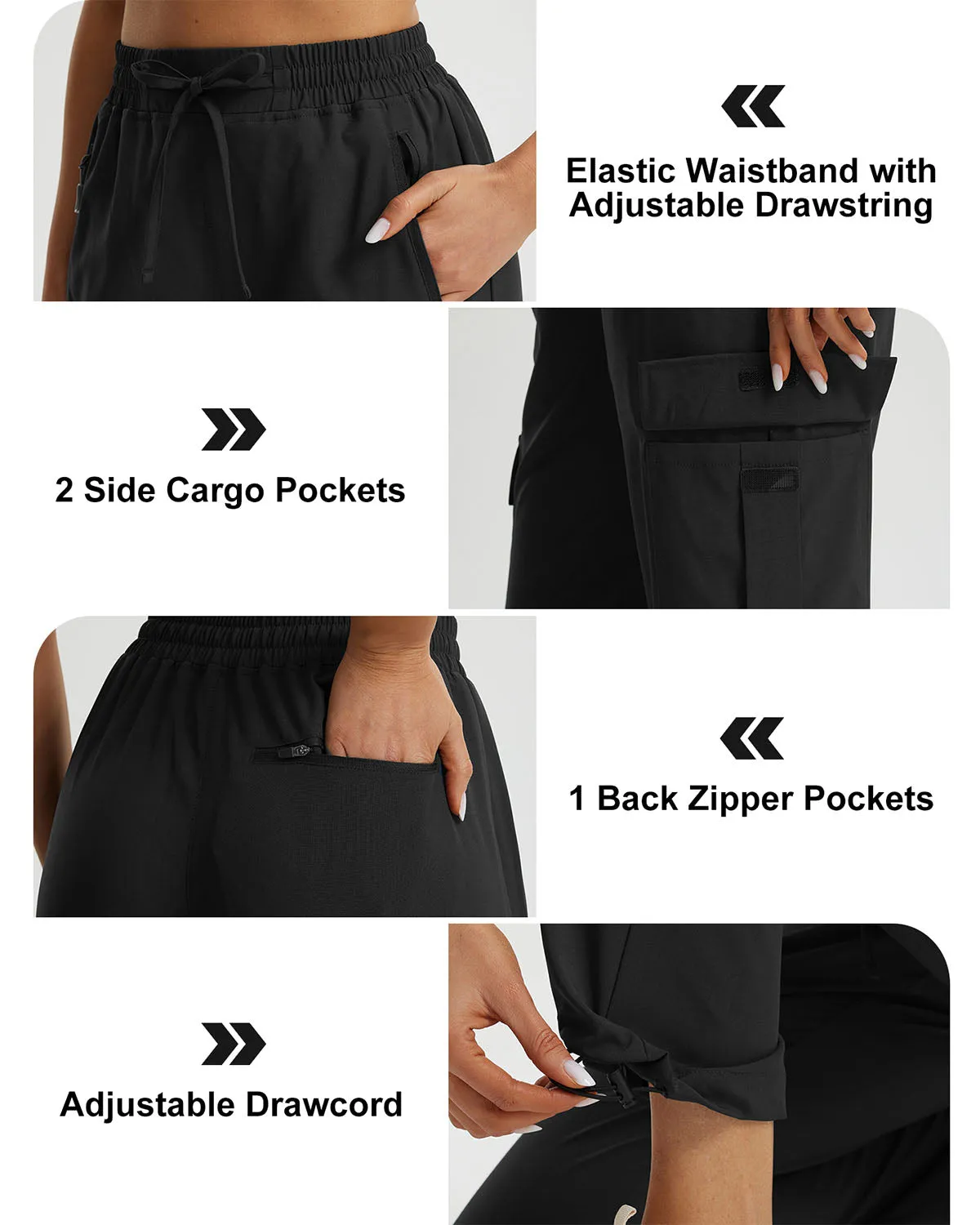 Libin Women's Drawstring Multiple Pockets Casual Cargo Pants Regular-29''