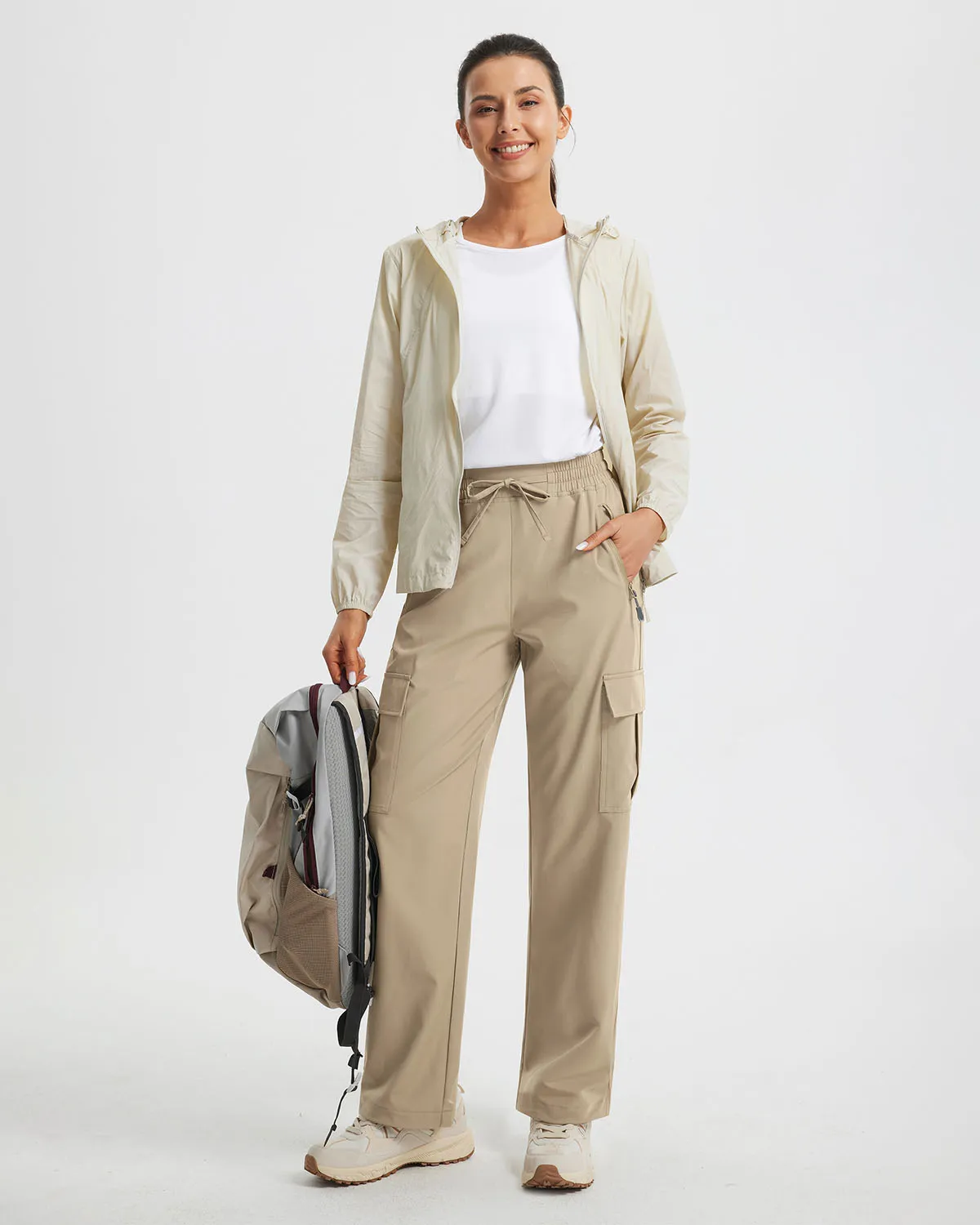 Libin Women's Drawstring Multiple Pockets Casual Cargo Pants Regular-29''