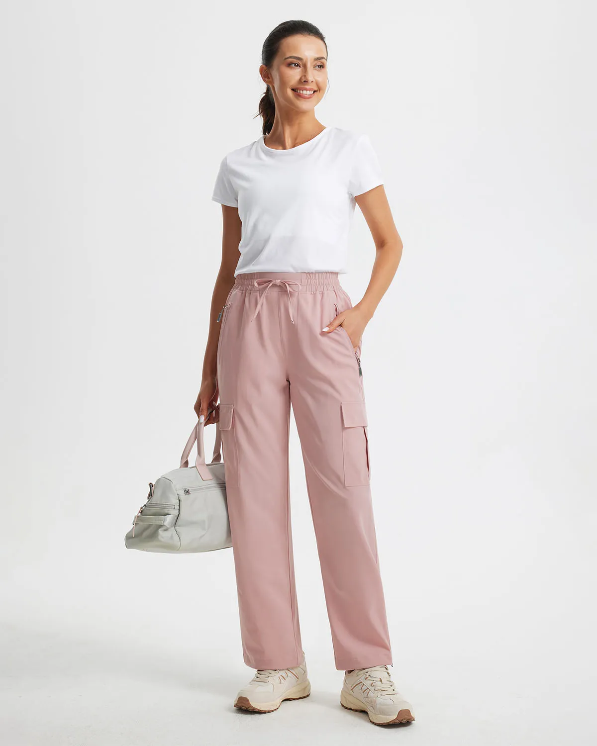 Libin Women's Drawstring Multiple Pockets Casual Cargo Pants Regular-29''