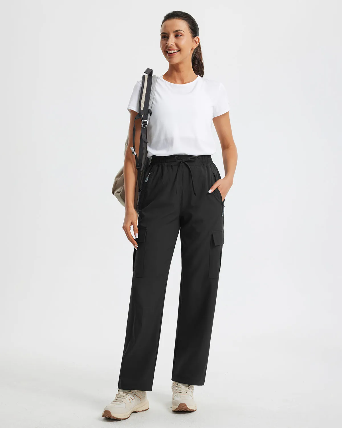 Libin Women's Drawstring Multiple Pockets Casual Cargo Pants Regular-29''