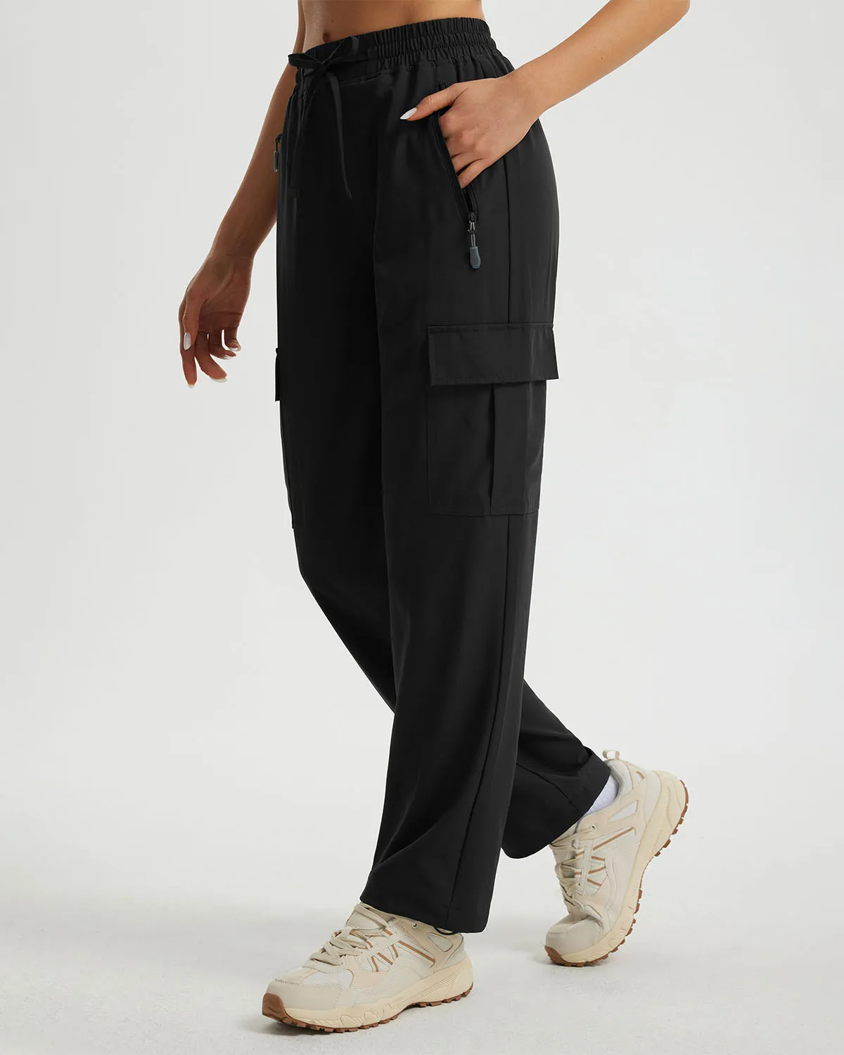 Libin Women's Drawstring Multiple Pockets Casual Cargo Pants Regular-29''