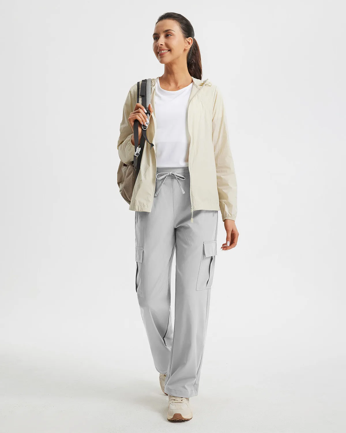 Libin Women's Drawstring Multiple Pockets Casual Cargo Pants Regular-29''