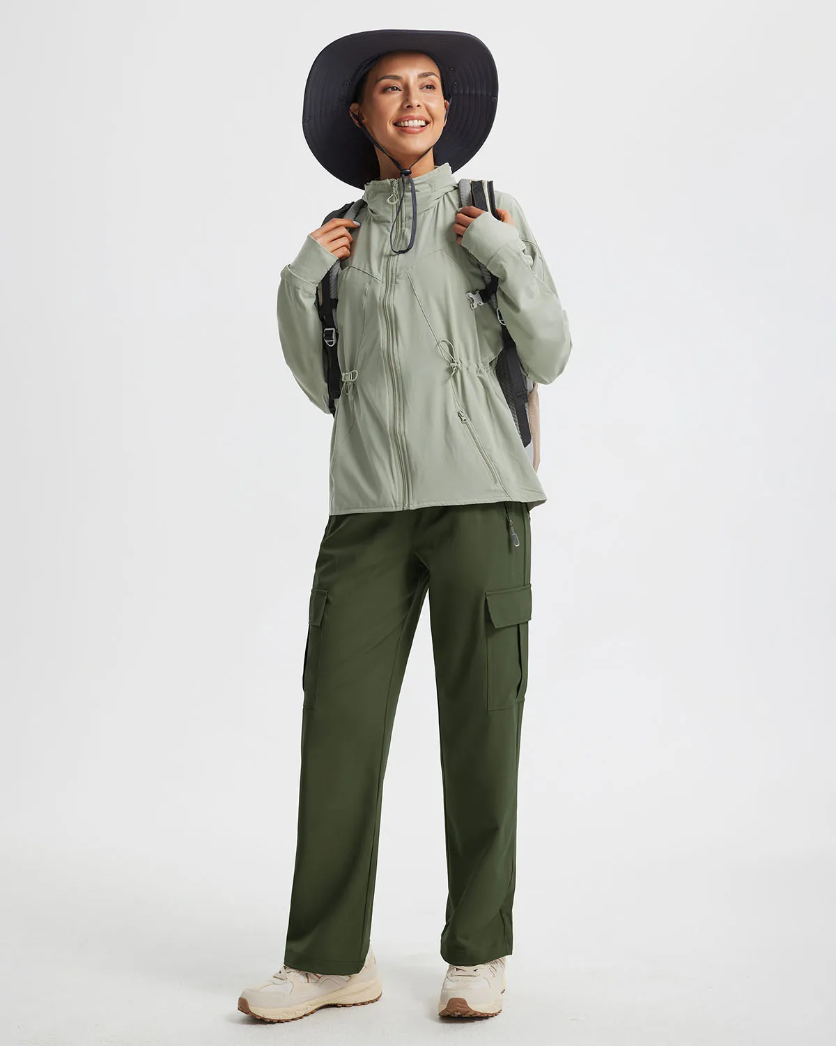 Libin Women's Drawstring Multiple Pockets Casual Cargo Pants Regular-29''