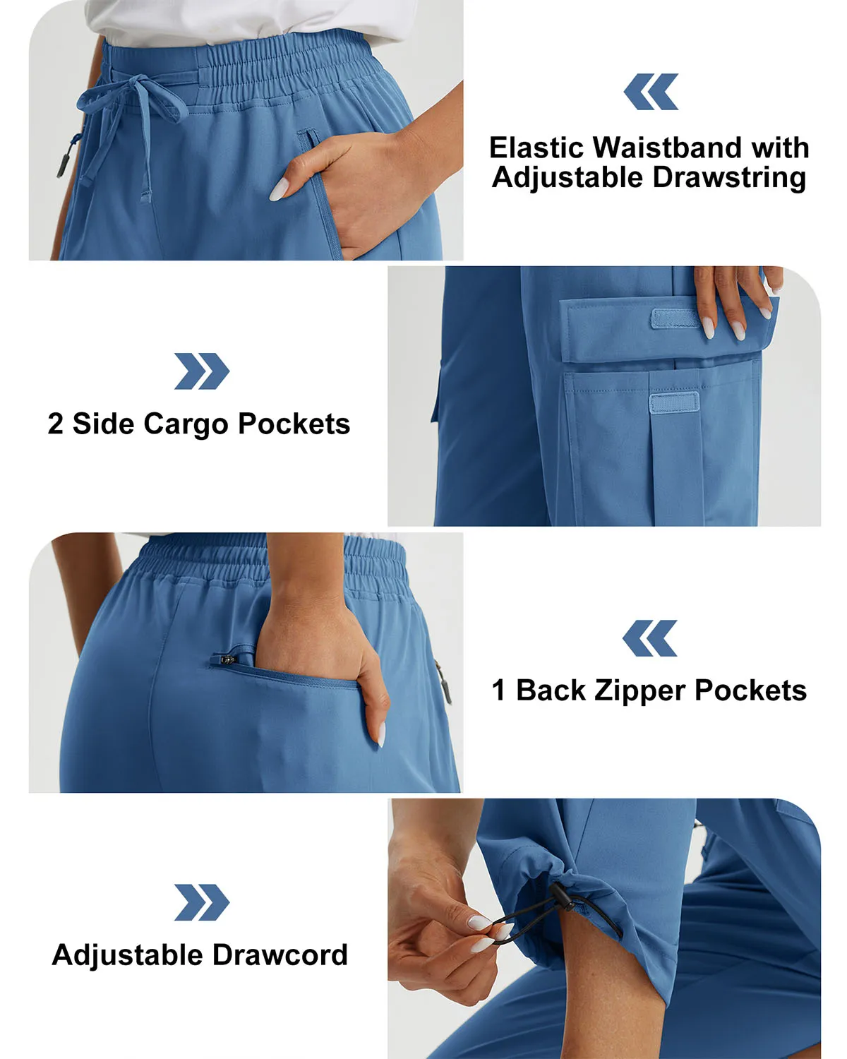 Libin Women's Drawstring Multiple Pockets Casual Cargo Pants Regular-29''