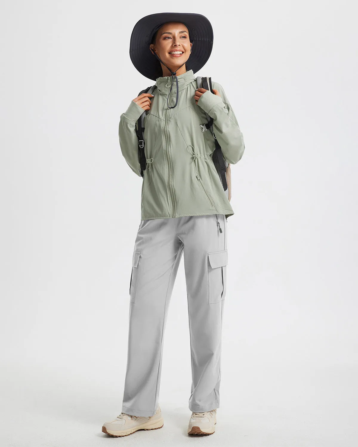 Libin Women's Drawstring Multiple Pockets Casual Cargo Pants Regular-29''