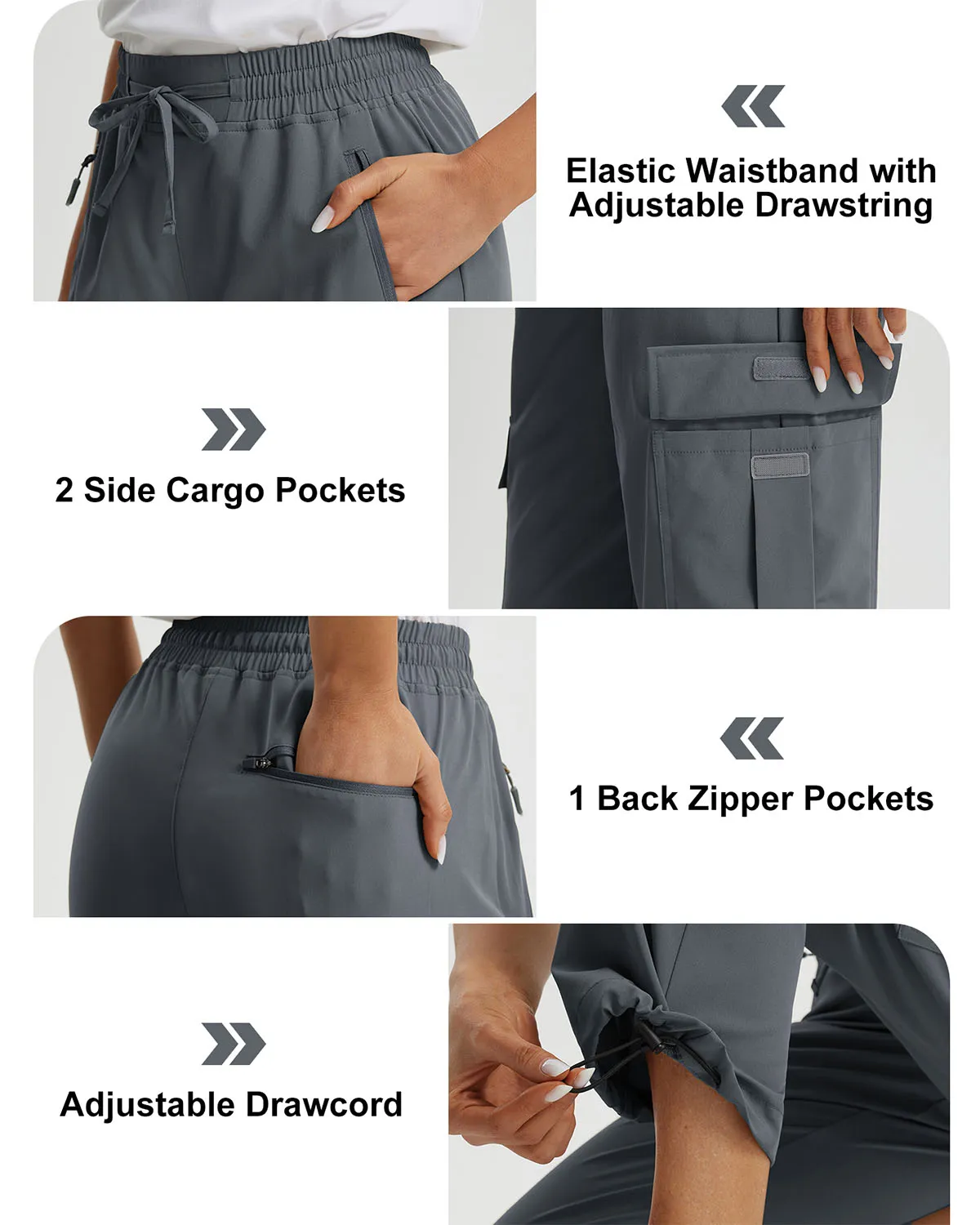 Libin Women's Drawstring Multiple Pockets Casual Cargo Pants Regular-29''
