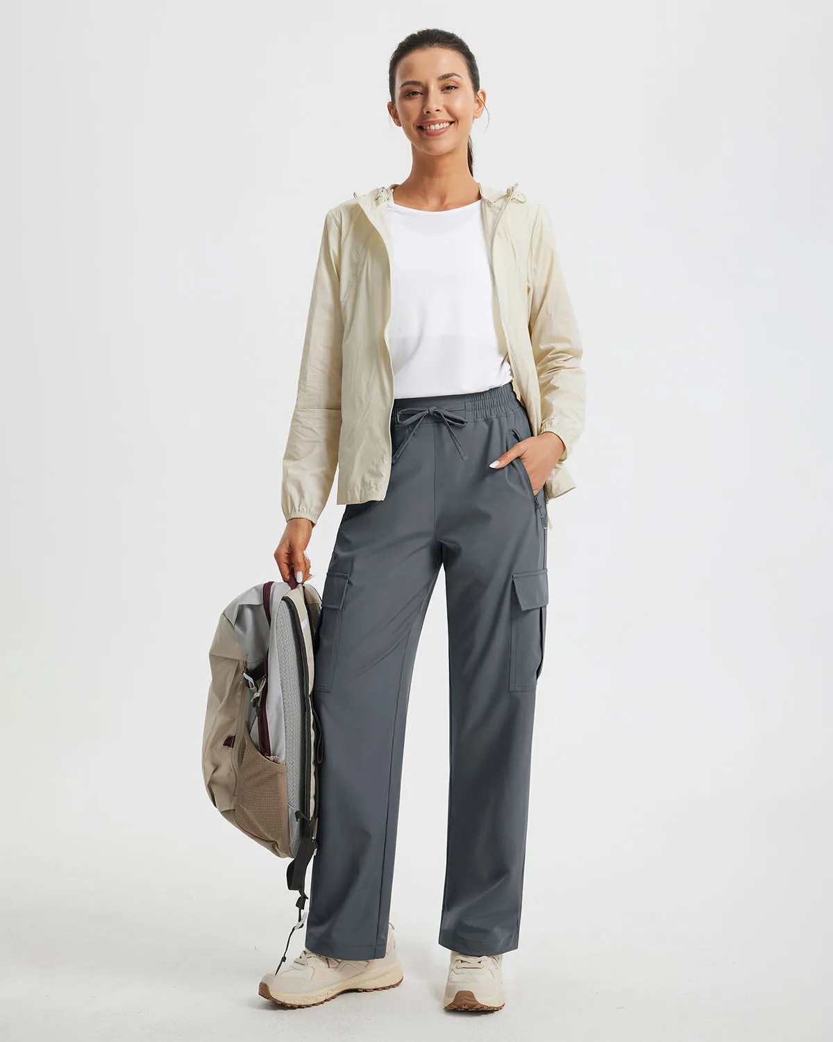 Libin Women's Drawstring Multiple Pockets Casual Cargo Pants Regular-29''