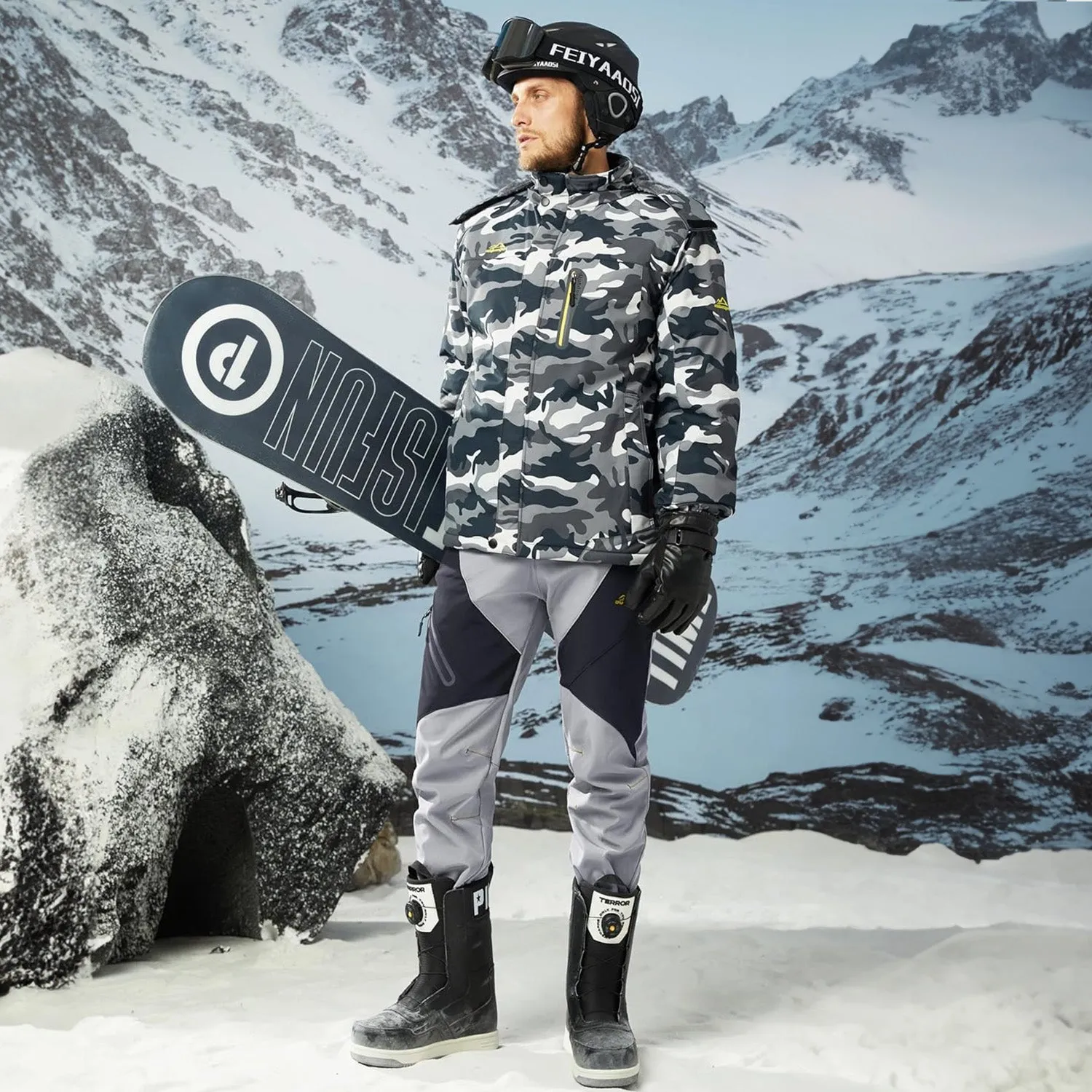 Men's Winter Pants Snow Pants Fleece Lined Water Resistant with 4 Zip Pockets Skiing Pants