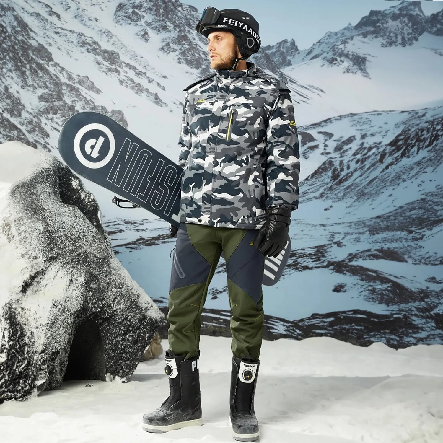 Men's Winter Pants Snow Pants Fleece Lined Water Resistant with 4 Zip Pockets Skiing Pants