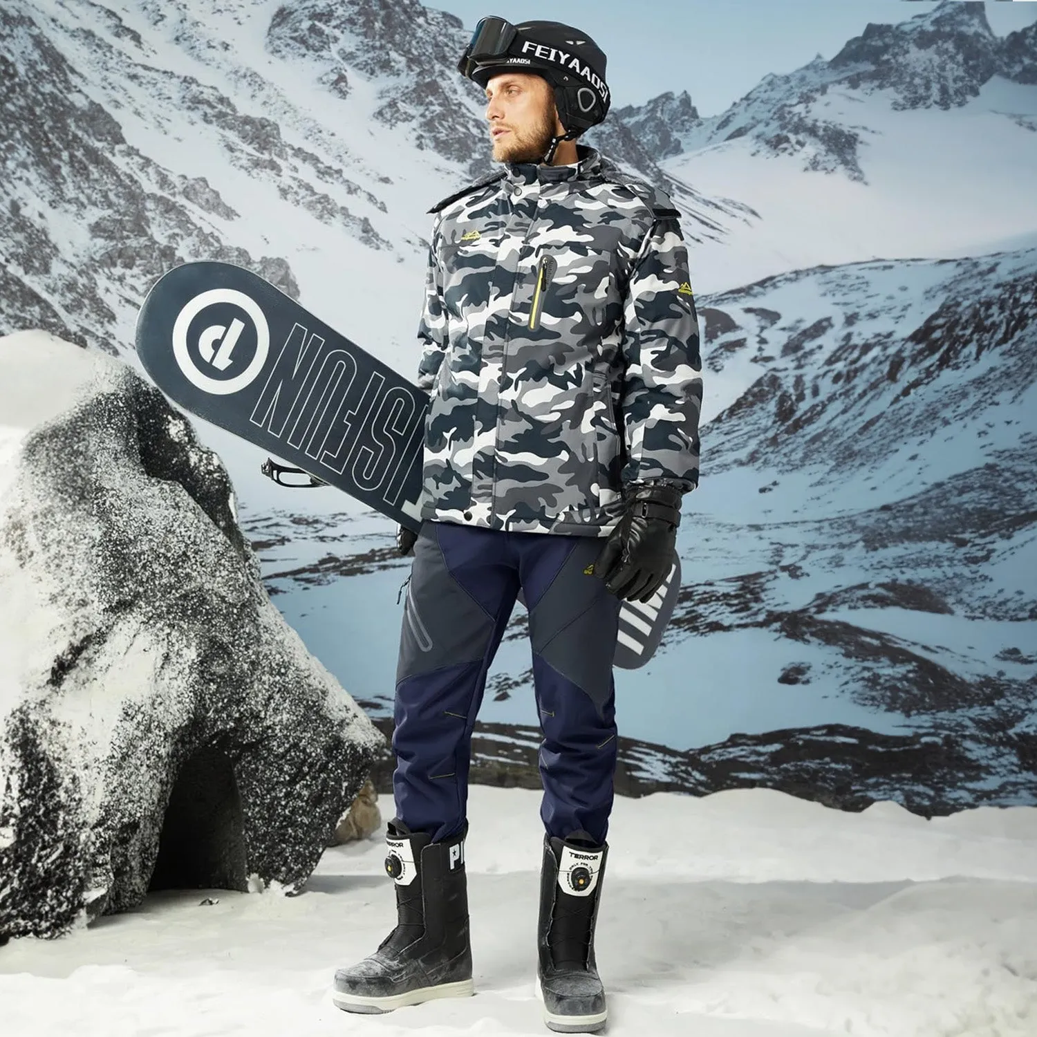 Men's Winter Pants Snow Pants Fleece Lined Water Resistant with 4 Zip Pockets Skiing Pants