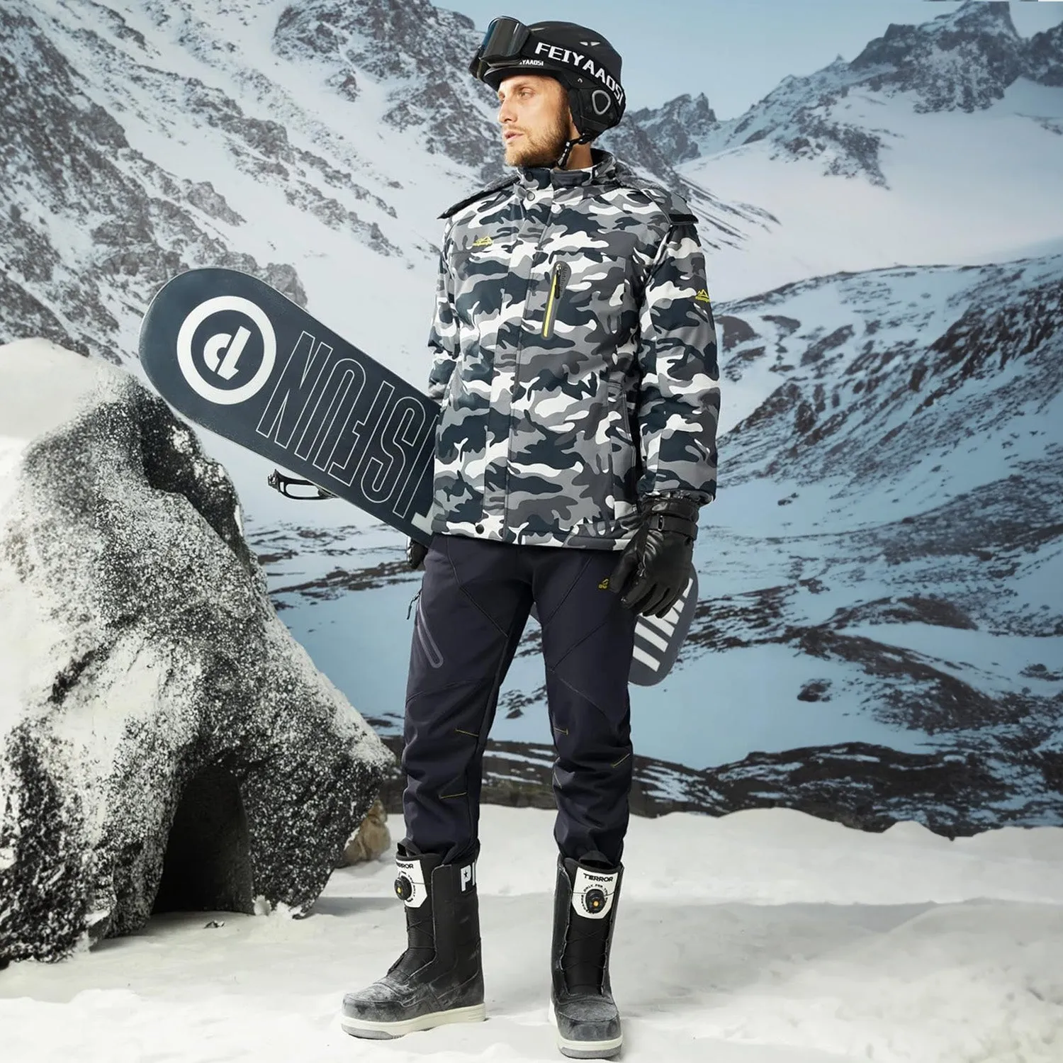 Men's Winter Pants Snow Pants Fleece Lined Water Resistant with 4 Zip Pockets Skiing Pants