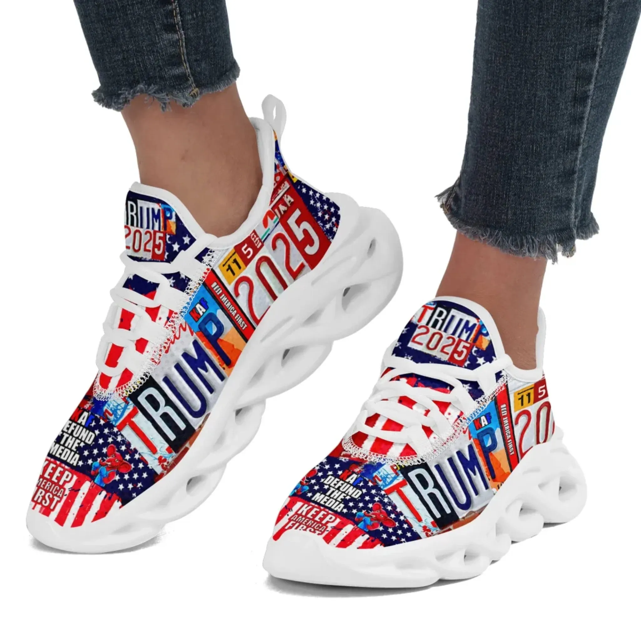 Personalized Trump 2025 Sneakers, Custom Breathable Walking Shoes, Patriotic Running Shoes