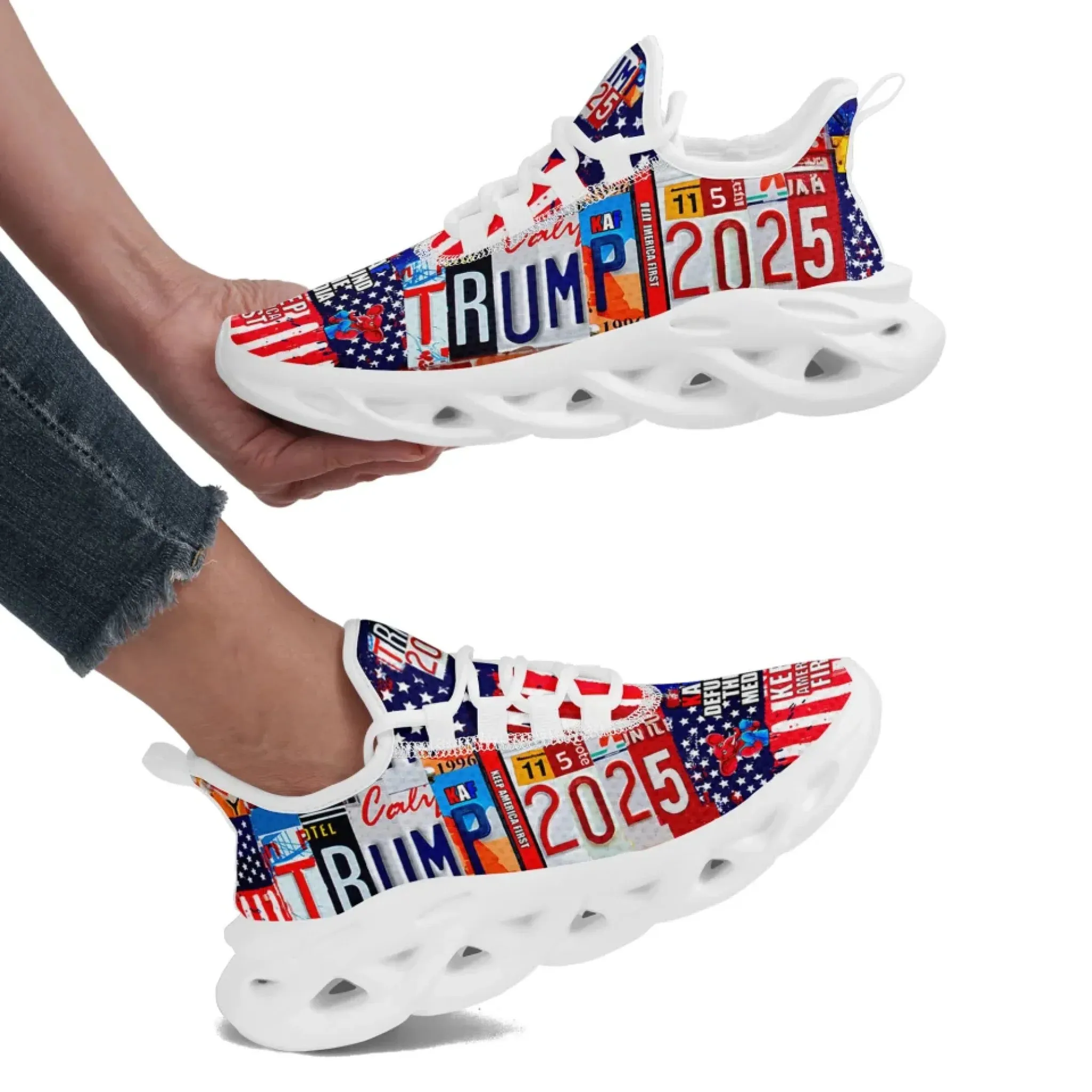 Personalized Trump 2025 Sneakers, Custom Breathable Walking Shoes, Patriotic Running Shoes