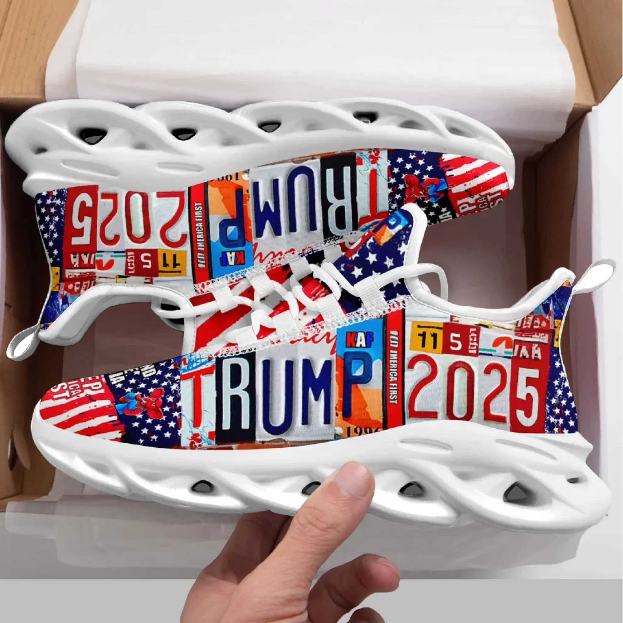 Personalized Trump 2025 Sneakers, Custom Breathable Walking Shoes, Patriotic Running Shoes