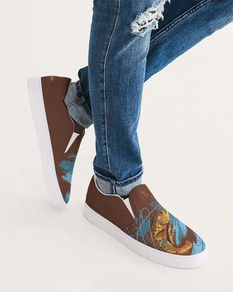 (QUICK SHIP) (ARTIST ORIGINAL) Mens Stewart Forrest Brown Trout Slip-On Canvas Shoe (brown)