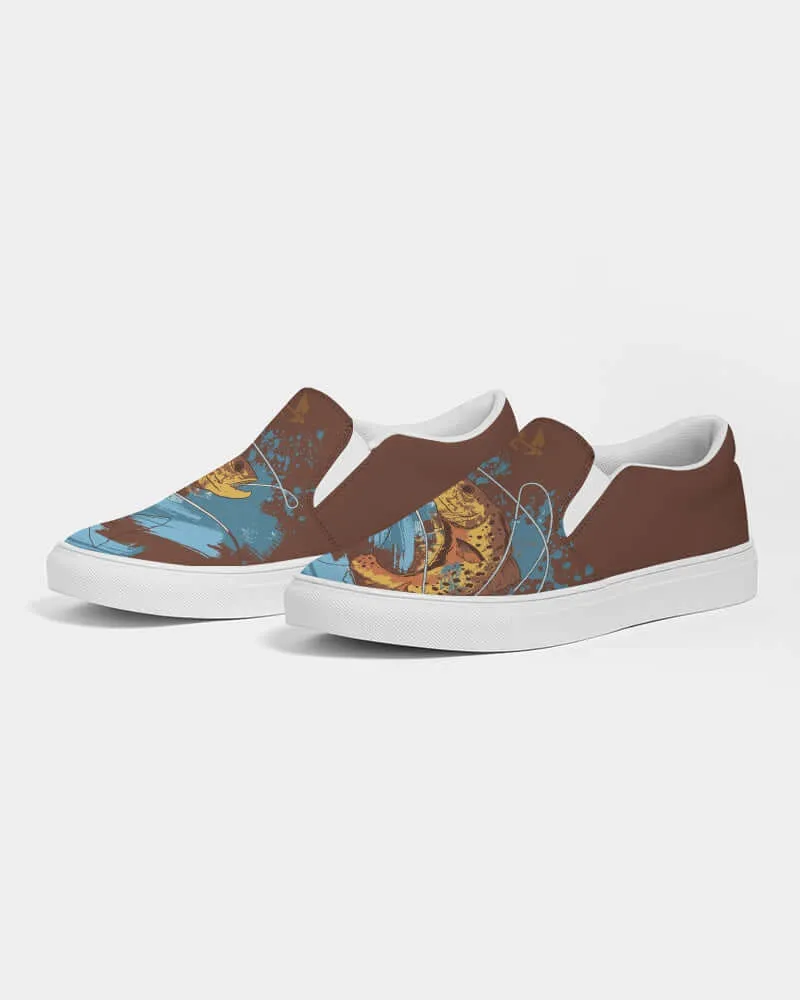 (QUICK SHIP) (ARTIST ORIGINAL) Mens Stewart Forrest Brown Trout Slip-On Canvas Shoe (brown)