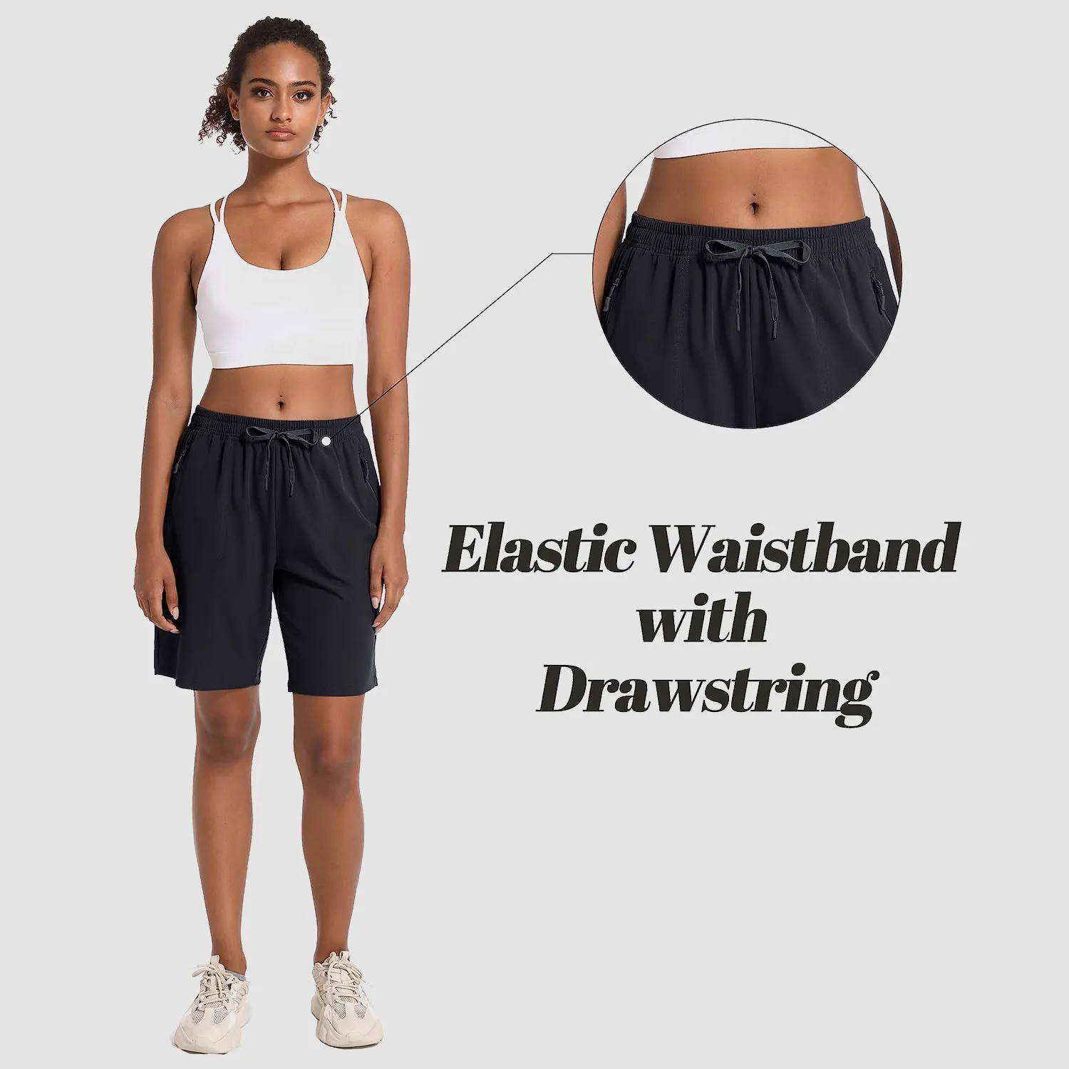 Women's Hiking Shorts Lightweight Quick Dry 8" Golf Shorts Water Resistant with 3 Zipper Pockets