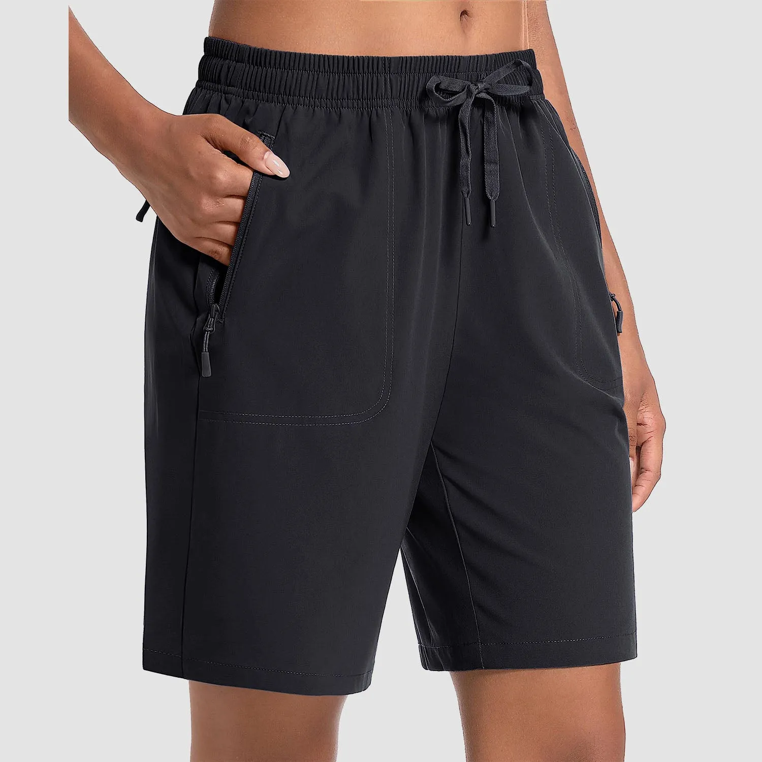 Women's Hiking Shorts Lightweight Quick Dry 8" Golf Shorts Water Resistant with 3 Zipper Pockets