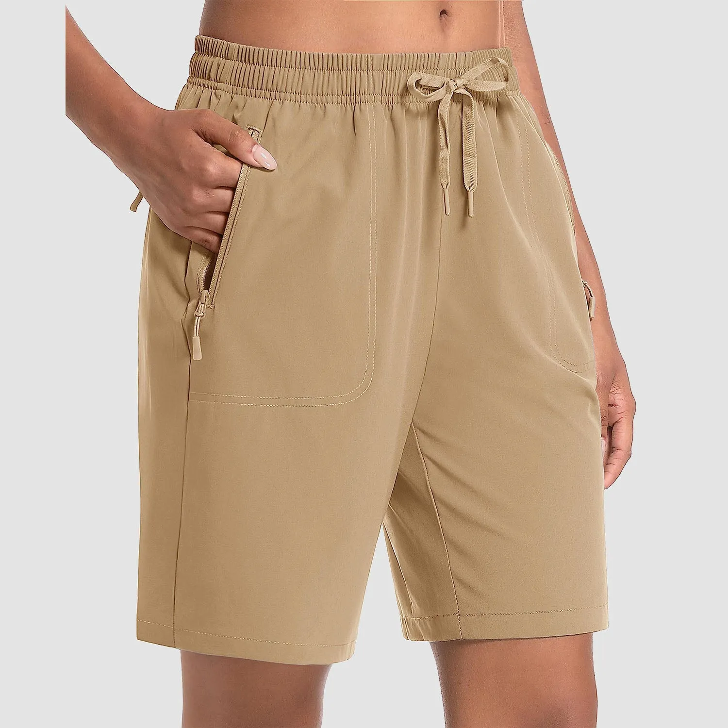 Women's Hiking Shorts Lightweight Quick Dry 8" Golf Shorts Water Resistant with 3 Zipper Pockets