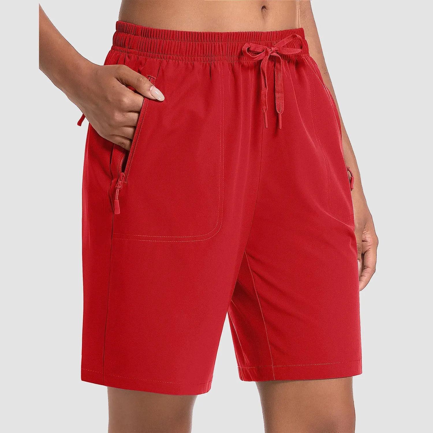 Women's Hiking Shorts Lightweight Quick Dry 8" Golf Shorts Water Resistant with 3 Zipper Pockets