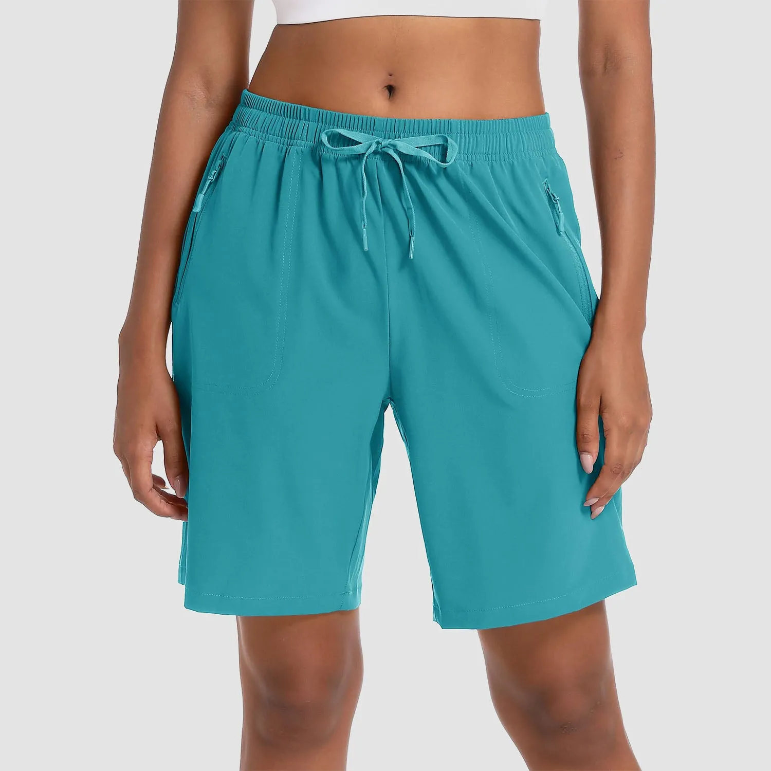 Women's Hiking Shorts Lightweight Quick Dry 8" Golf Shorts Water Resistant with 3 Zipper Pockets
