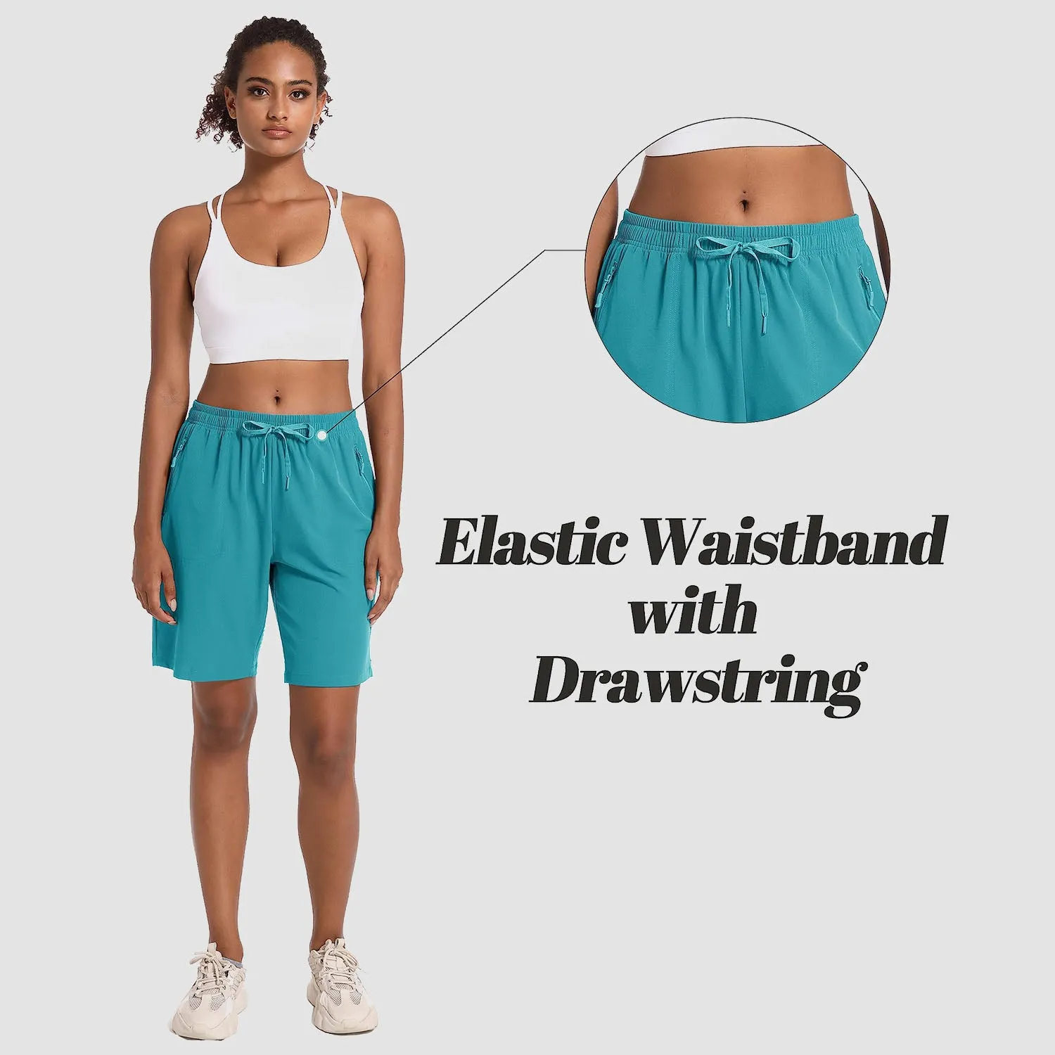 Women's Hiking Shorts Lightweight Quick Dry 8" Golf Shorts Water Resistant with 3 Zipper Pockets